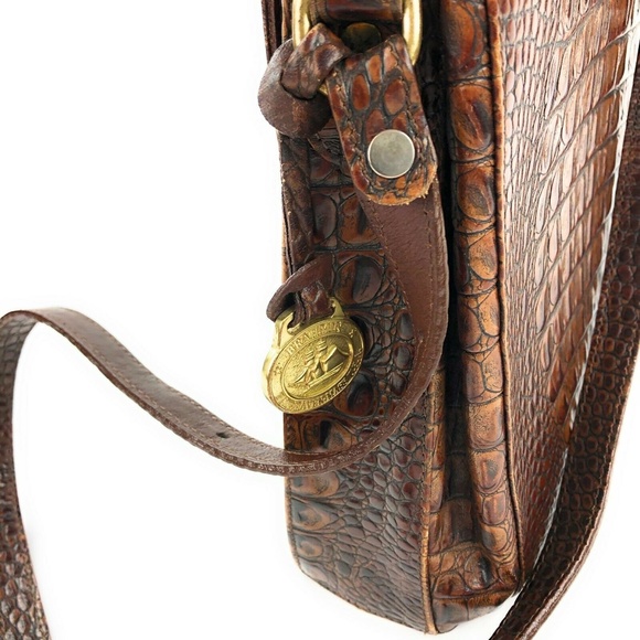 VTG Brahmin Brown Leather Crocodile Horn Crossbody - Picture 3 of 8